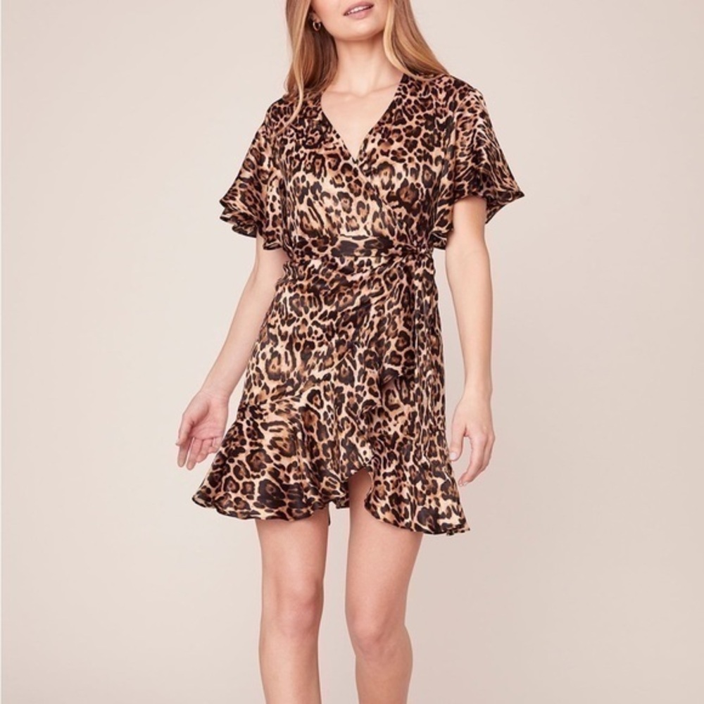 BB Dakota Wild Card‎ Leopard Animal Print Wrap Mini Dress Brown Tan Size Small